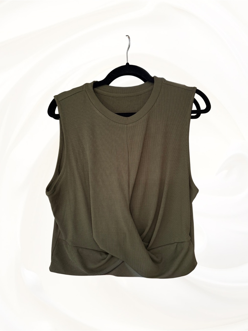 Cider Olive Green Ribbed Twist Front Crop Top Plus Size NWT